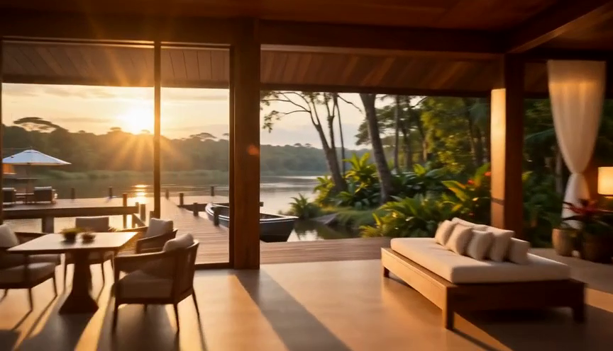 Carolina riverside terrace at golden hour